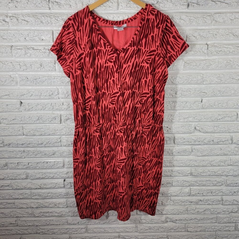 Liz Claiborne Womens Dress 1X Plus Fit Flare Short Sleeve Pink ANI1XE